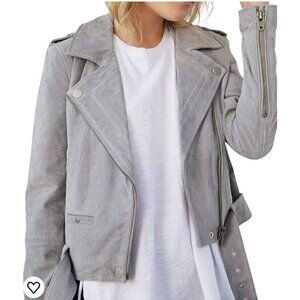 BLANK NYC Light Grey Moto Cropped Size XS Suede Belted Biker Jacket
